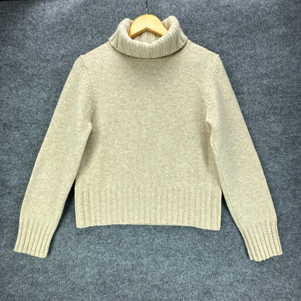 **SOLD**Vtg J Crew Sweater Womens Large Wool Turtleneck Cropped Beige - Picture 1 of 15